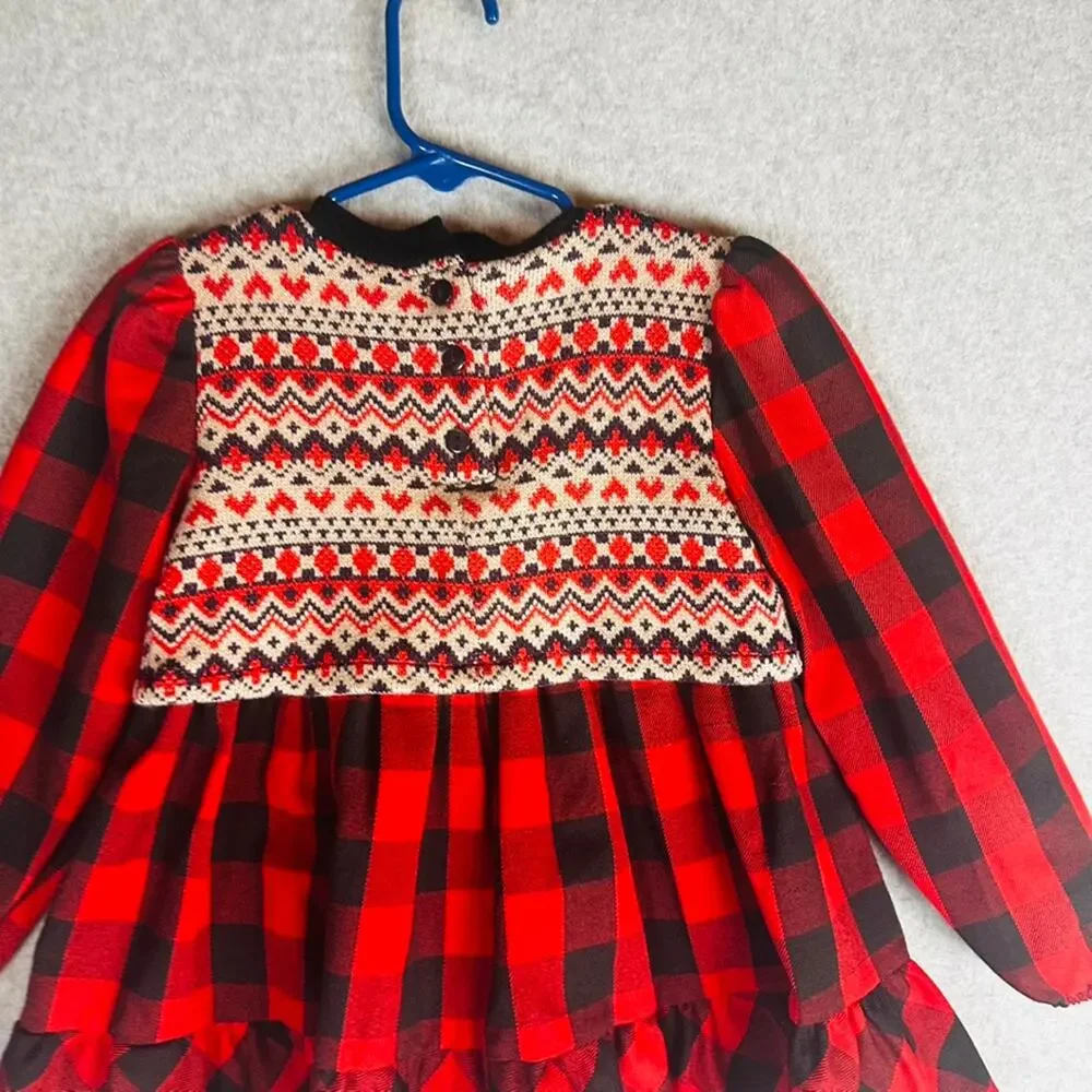Bonnie Baby Girls Sz 4T Dress Buffalo Plaid Red Black Long‎ Sleeve Button